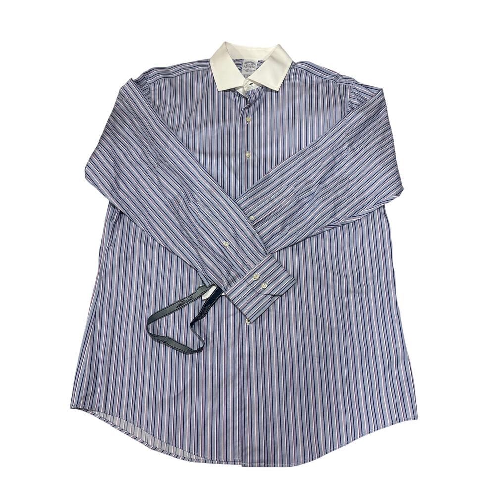 NWT Brooks Brothers Oxford Shirt 16.5 by 34 Blue Striped White Collar Egyptian